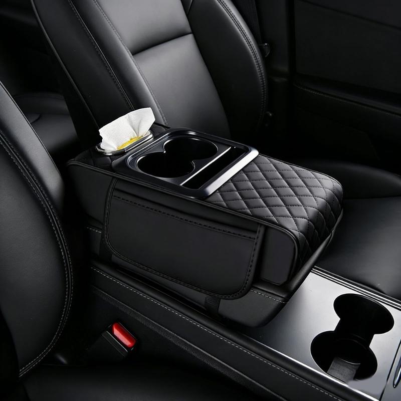 Car Armrest Box Thicken Height Pad Arm Rest Cushion with Pocket Tissue Cup Holder Elbow Support Universal