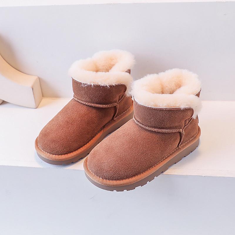 Classmate Leather Wool Mouth Children's Snow Boots Winter Fleece Thickened Thermal Cotton Shoes Simple Versatile Girls Boots