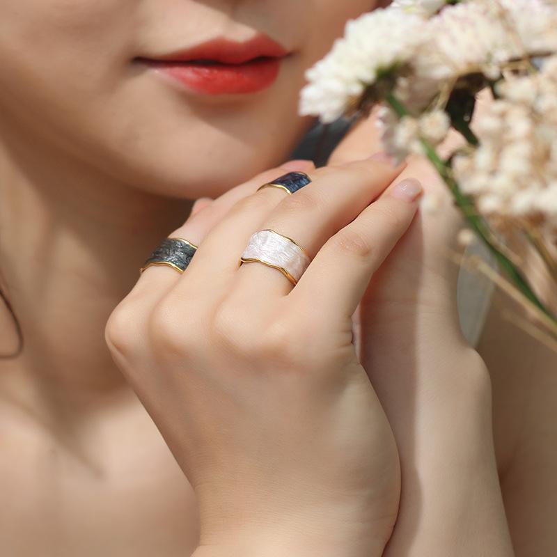 Bague Ouverte Irrégulière Vintage Goutte d'Huile Pour Femmes Acier Inoxydable Punk Gothique Tendance Cadeau