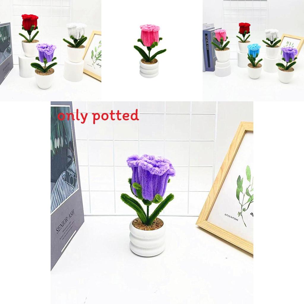 Multi Colored Plush Twisted Rod Rose Potted Desktop Decoration Ornament For Office Decor