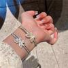 Gold Plated Zircon Butterfly Double Layer Open Cuff Bracelet Women Lightweight Luxury Fashion Jewelry