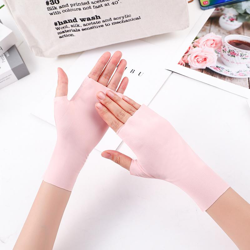 Pro Uv Protection Gloves For Nail Art Gel Nail Lamp Sunscreen Gloves Fingerless Hand Sun Care Thin Cool Ice Silk Silky Sun Glove