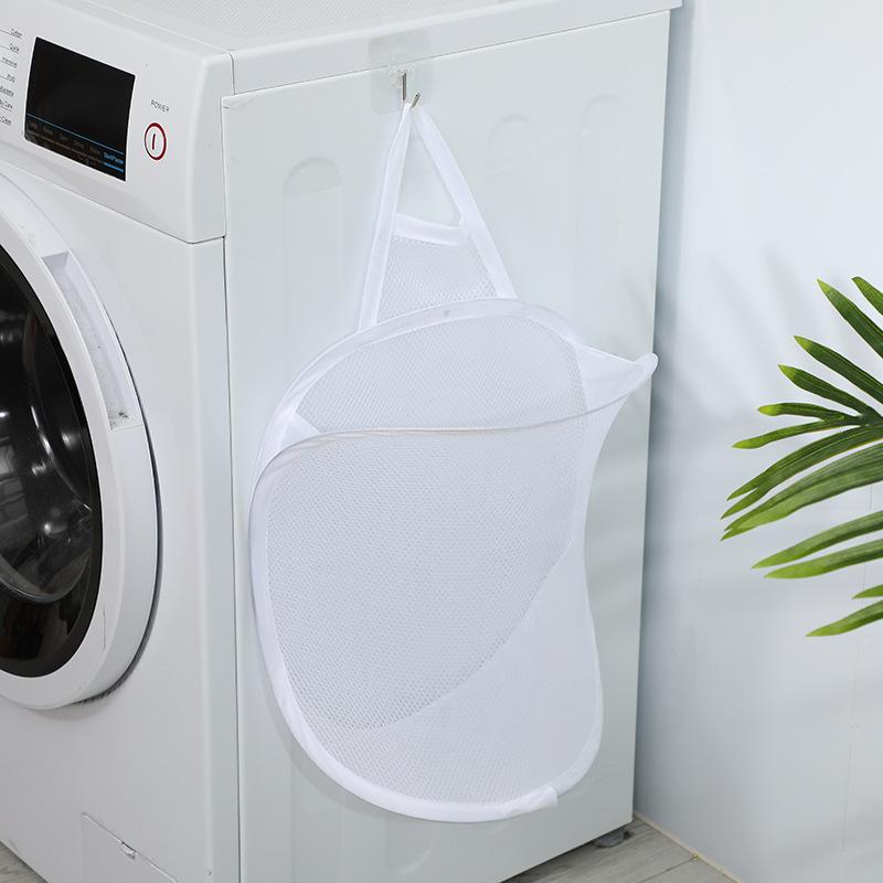 Wall Hanging Folding Laundry Basket Organizer Bathroom Dirty Clothes Mesh Storage Bag Household Basket Frame Bucket