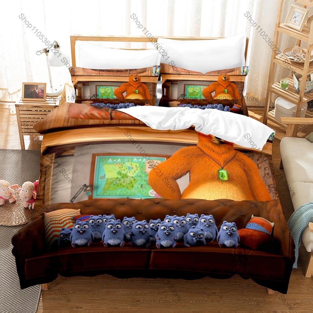 Ensemble de literie dessin animé français Grizzy et les Lemmings 3 pièces Ensemble housse de couette Respirant Microfibre Ensemble de lit pour Fans 100x130CM