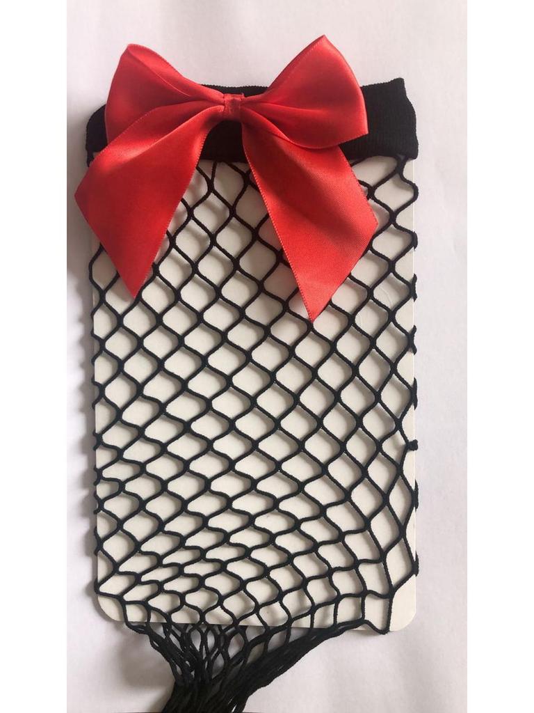 Plus Size Bow Fishnet Thigh-High Stockings - Sexy Black Mesh Cutout Design