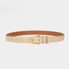 New Korean Version Retro Top Layer Cowhide Belt for Women Simple Black Versatile Genuine Leather Belt Retro Gold Buckle Jeans Belt