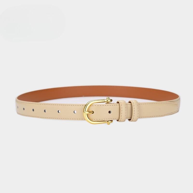 New Korean Version Retro Top Layer Cowhide Belt for Women Simple Black Versatile Genuine Leather Belt Retro Gold Buckle Jeans Belt