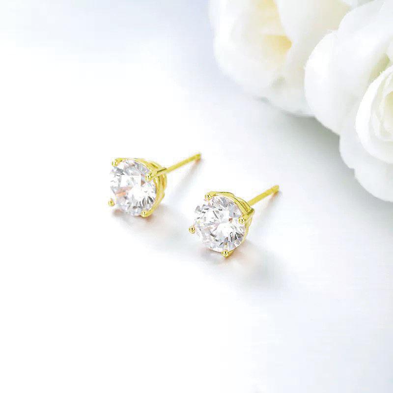 Wholesale Jewelry -- Single Round Clear CZ Stud Earrings for Women 18 K /14 K Gold Plated AAA+ Cubic Zircon