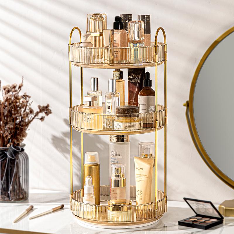 Light Luxury Rotating Bathroom Shelf: Multi-functional Three-Tier Vanity Storage Rack for Living Room Use