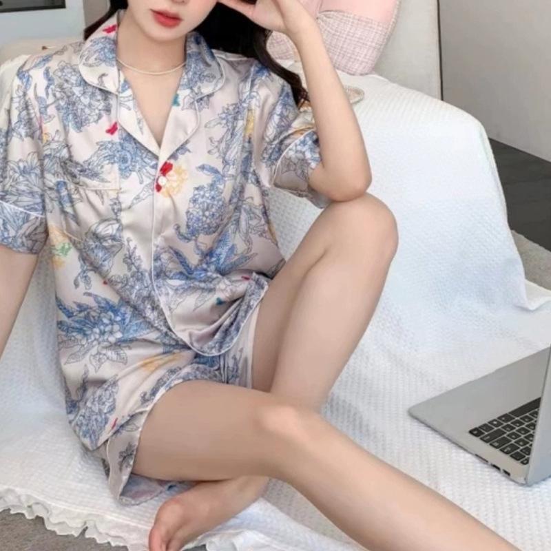 The Same Blue And White Porcelain Pattern Summer Light Luxury Trend Pattern Short-Sleeved Shorts Loungewear Set