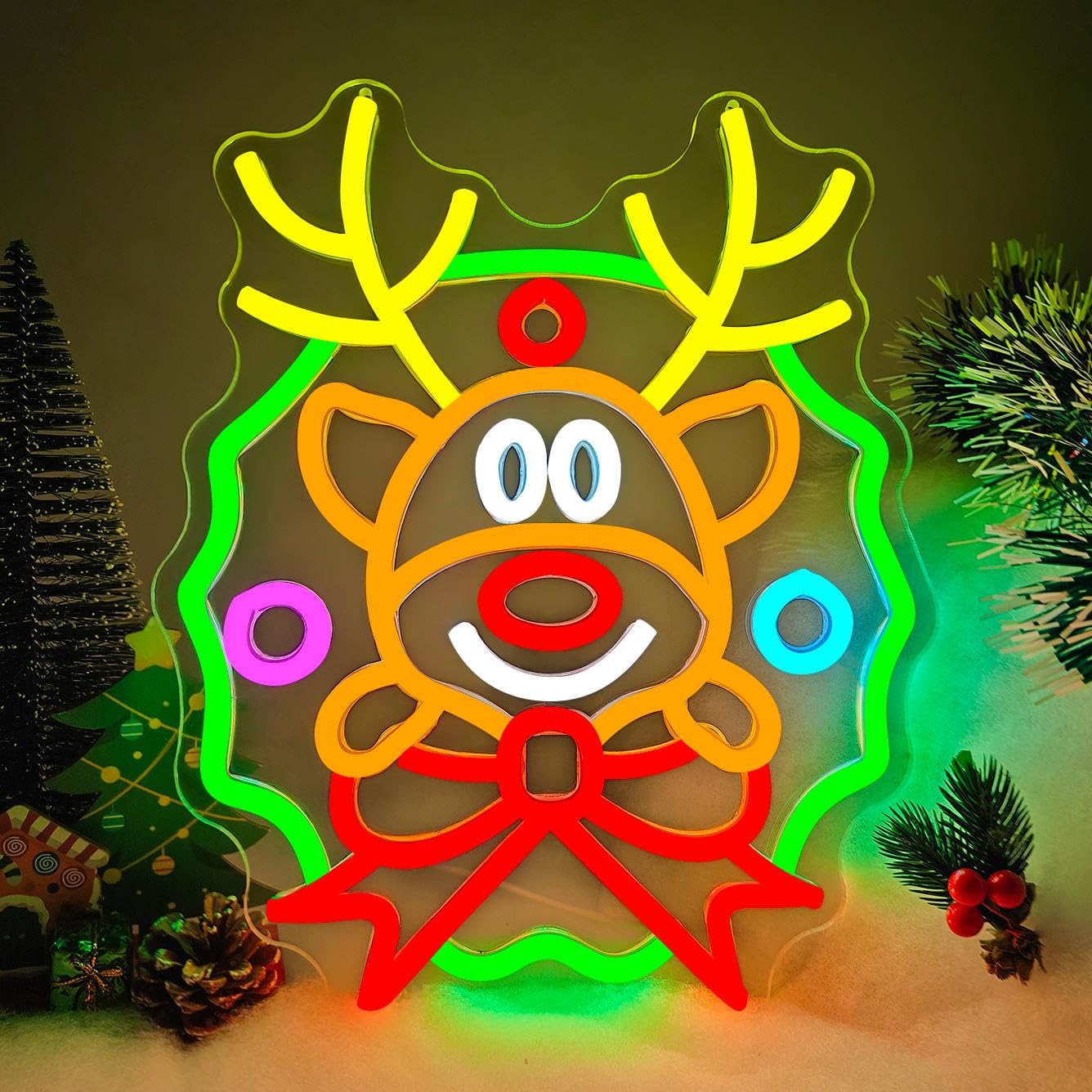 

Christmas Neon Elk Sign Dimmable Reindeer Light for Window Wall Art for Bedroom Festival Xmas Party Home Decoration Gift