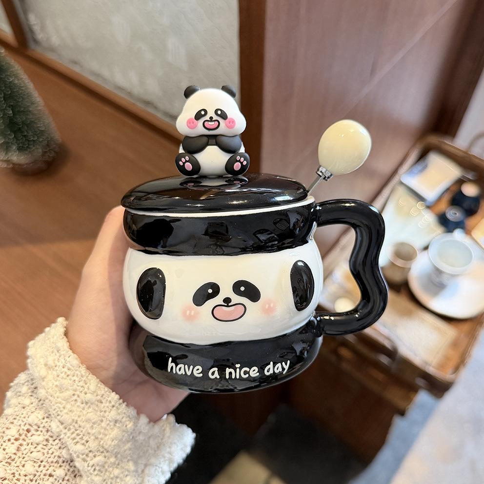 Cute Puppy Mug With Lid Spoon Wind Ceramic Cup Couple Water Cup Girls Household Breakfast Cup Children