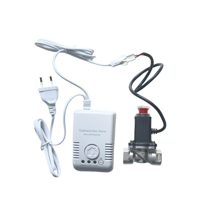 EU/US Plug Gas Leak Alarm Detector with DN15 Copper Valve | Natural Gas LPG Methane Sensor with Auto Shut Off