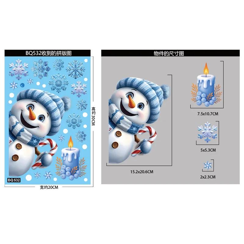 Christmas Window Stickers Winter Snowman Santa Claus Snowflake Reindeer Static Electricity Stickers Ornaments Xmas Home Decor