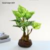 Creative Wooden Basin with Artificial Green Plant Bonsai Ornament for Display and Decoration.