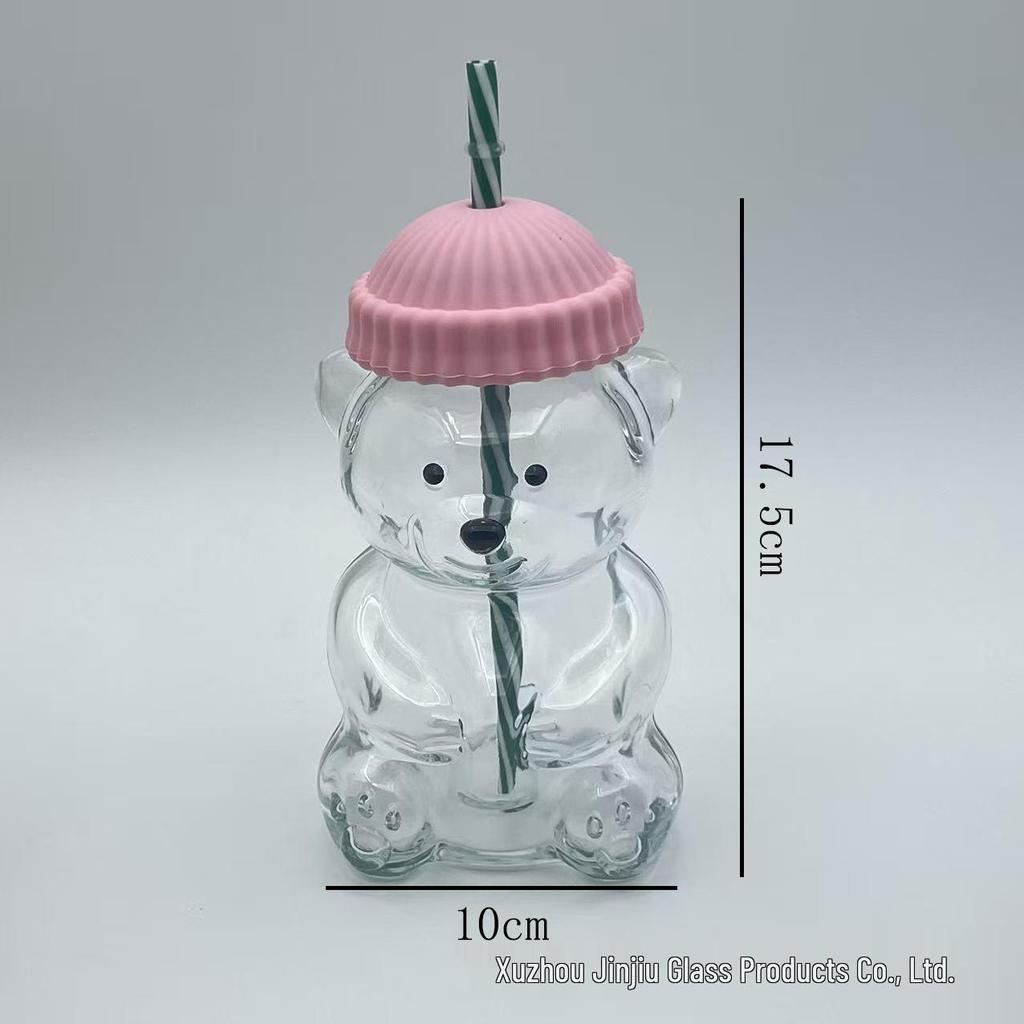 Kubek Kreskówkowy Niedźwiedź z Pokrywką i Słomką - Gorący Produkt Kubek do Kawy