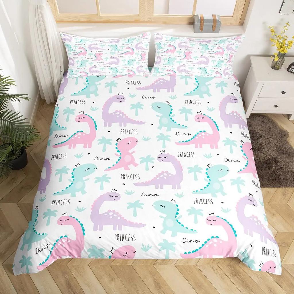 Cute Cartoon Dinosaur Duvet Cover Set Full SizeKawaii Dinosaur Bedding Set for Boys GirlsColorful Dinosaur Comforter Cover Set