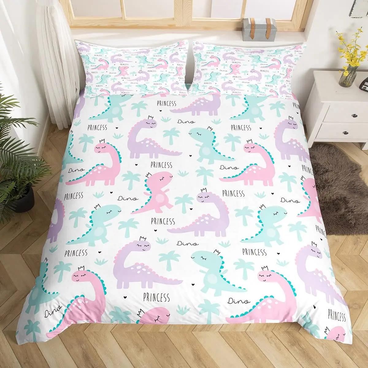 Comforter Cute Cartoon Dinosaur Full Sizekawaii Dinosaur Bedding Set For Boys Girlscolorful Dinosaur Comforter Set Comforter (quilt)-EU Single(135*200cm)3pcs