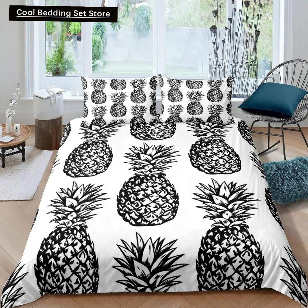 Comforter Pineapple King Size Yellow Geometric Pineapple Bedding Set Seaside Beach Theme Fruit Printed Comforter