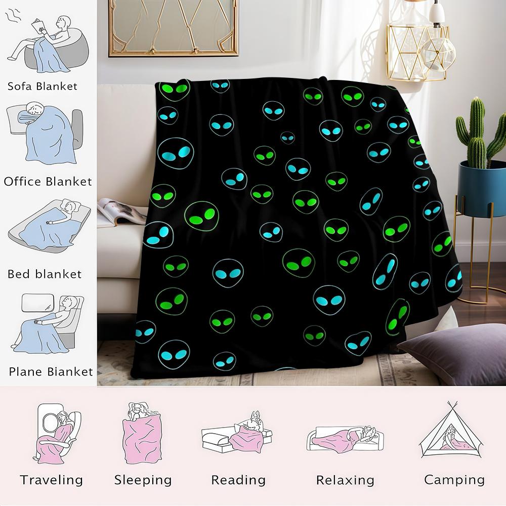 Neon-Alien-Beflockungs-Flanell-Decke Warm Weich Halloween Weihnachten Sofa Warm Gemütlich Dekorative Deko Geschenk für Alle Jahreszeiten
