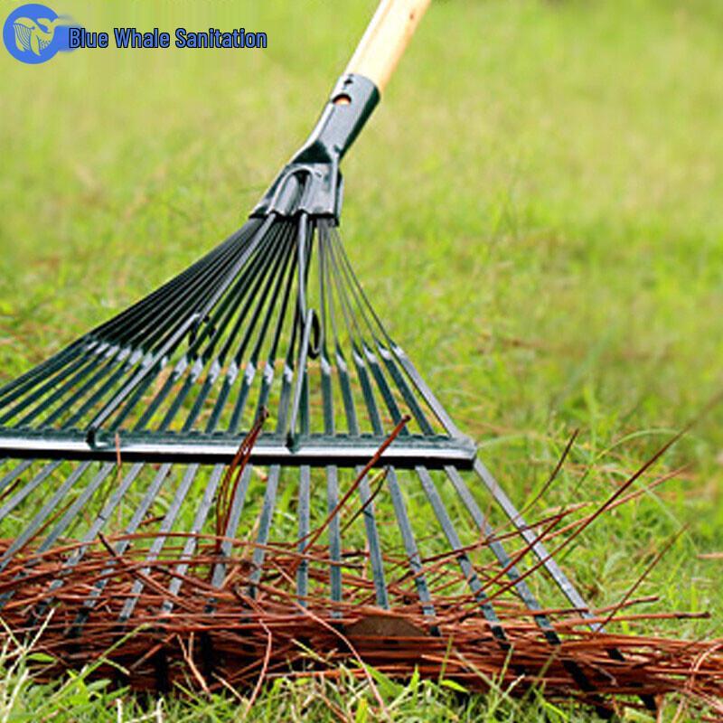 Blue Whale Sanitation 22-Tooth Telescopic Stainless Steel Garden Rake