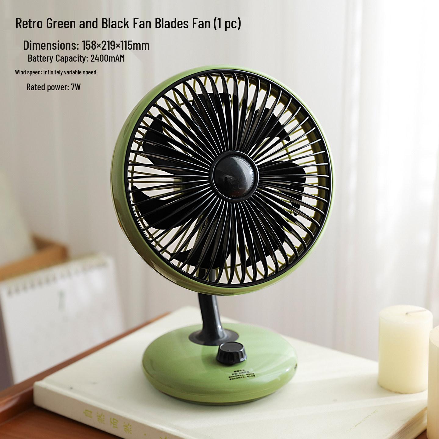

Retro Green Wireless USB Desktop Fan with Long Battery Life 2400mAh Battery