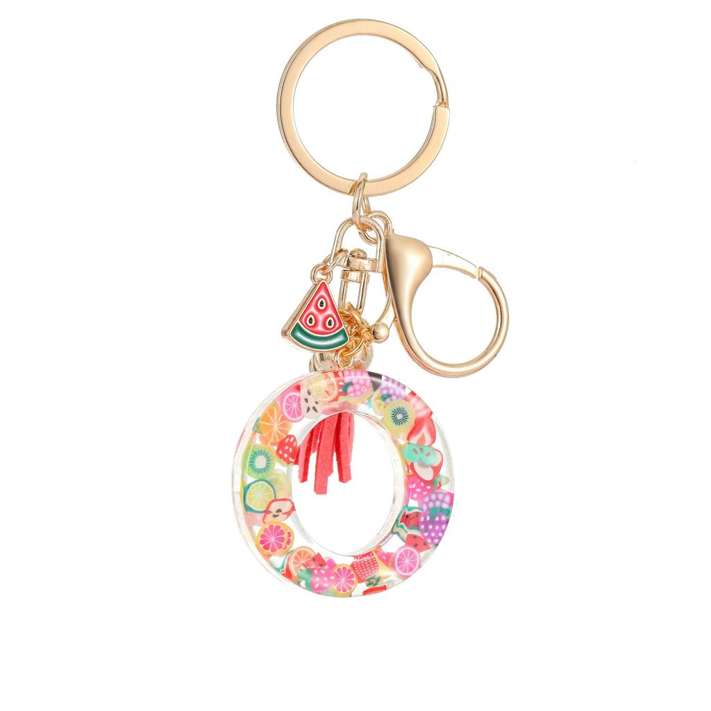 Summer Fruit Resin Keychain 26 Letters Fresh Cute Pendant Classic Retro Practical Durable Backpack Hanging Ornament Fashion Bag Accessory