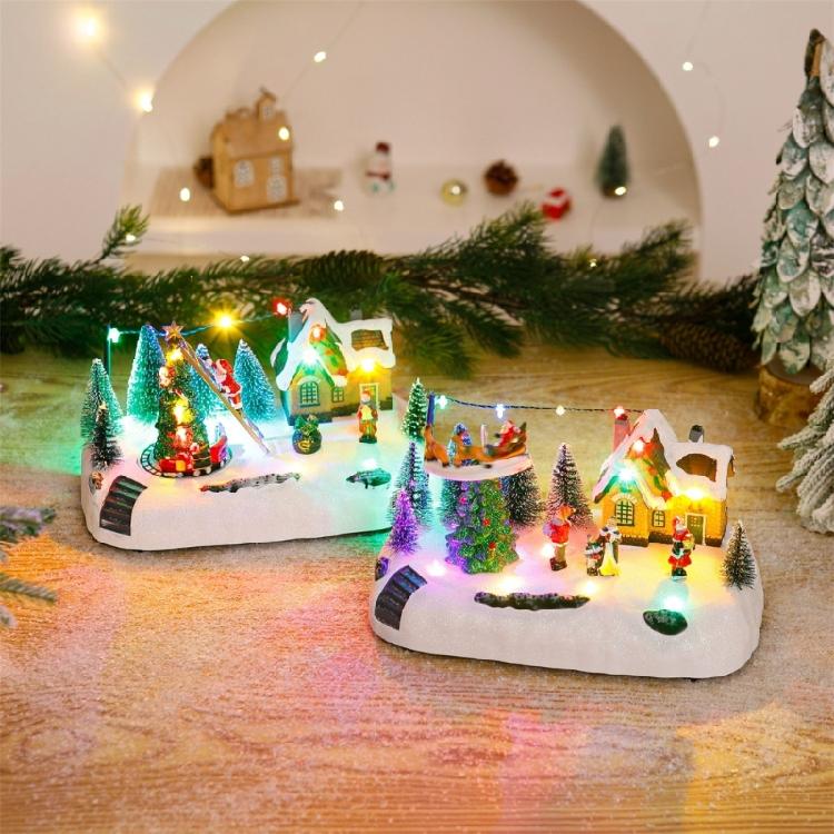 Resin Christmas Music Box With Duals Light Sound Functions Easy To Display Desktop Decoration Party Supplies