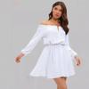 Women's Off-Shoulder Mini Dress Smocked Waist Long Sleeve Casual Fashion Gown