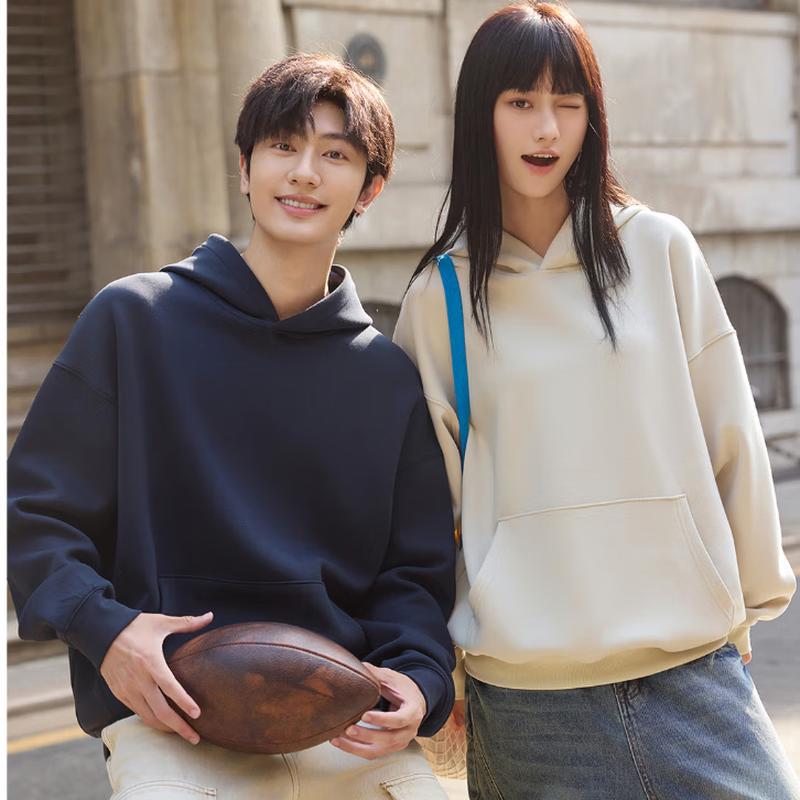 Men s Solid Color Liquid Cotton Pullover Hoodie L