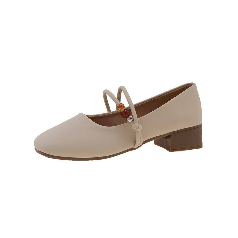 French imitation leather thick heel single shoes women's 2025 new commuter cheongsam shoes Mary Jane shoes shallow mouth medium high heels