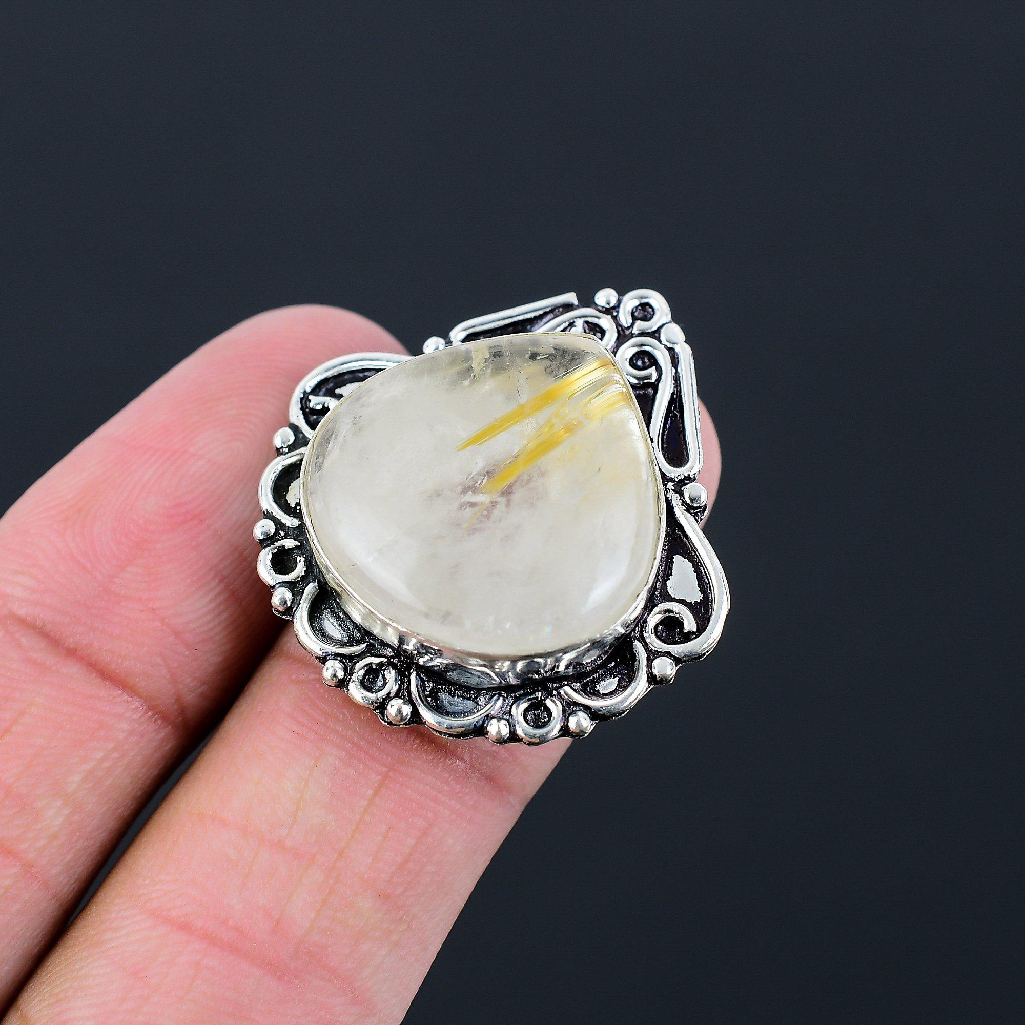 Golden Rutile Gemstone Promise Daughter Ring Jewelry 925 Sterling Silver US 8 8