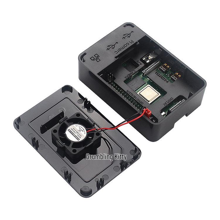 Raspberry Pi 4B/3B+ Black Transparent Case with Fan, Protective ABS Shell