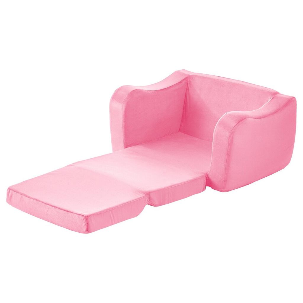 2-in-1 Kids Sofa, Foldable Toddler Soft Couch with Armrests, Made of 28D Sponge & Short Pile, Convertible Toddler Chair to Lounger, Kid Couch Fold Out
