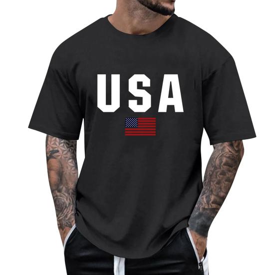 Herre T-skjorte Rund Hals Kort Erme Slim Fit T-skjorte USA Mønster Allsidig T-skjorte Topper Løping Fitness Topper Hverdagsbruk