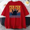 Pew Madafakas Black Cat Print Male Cotton Tee Clothing Personality Vintage Cotton TShirts Casual Trend Tops Unisexs Short Sleeve