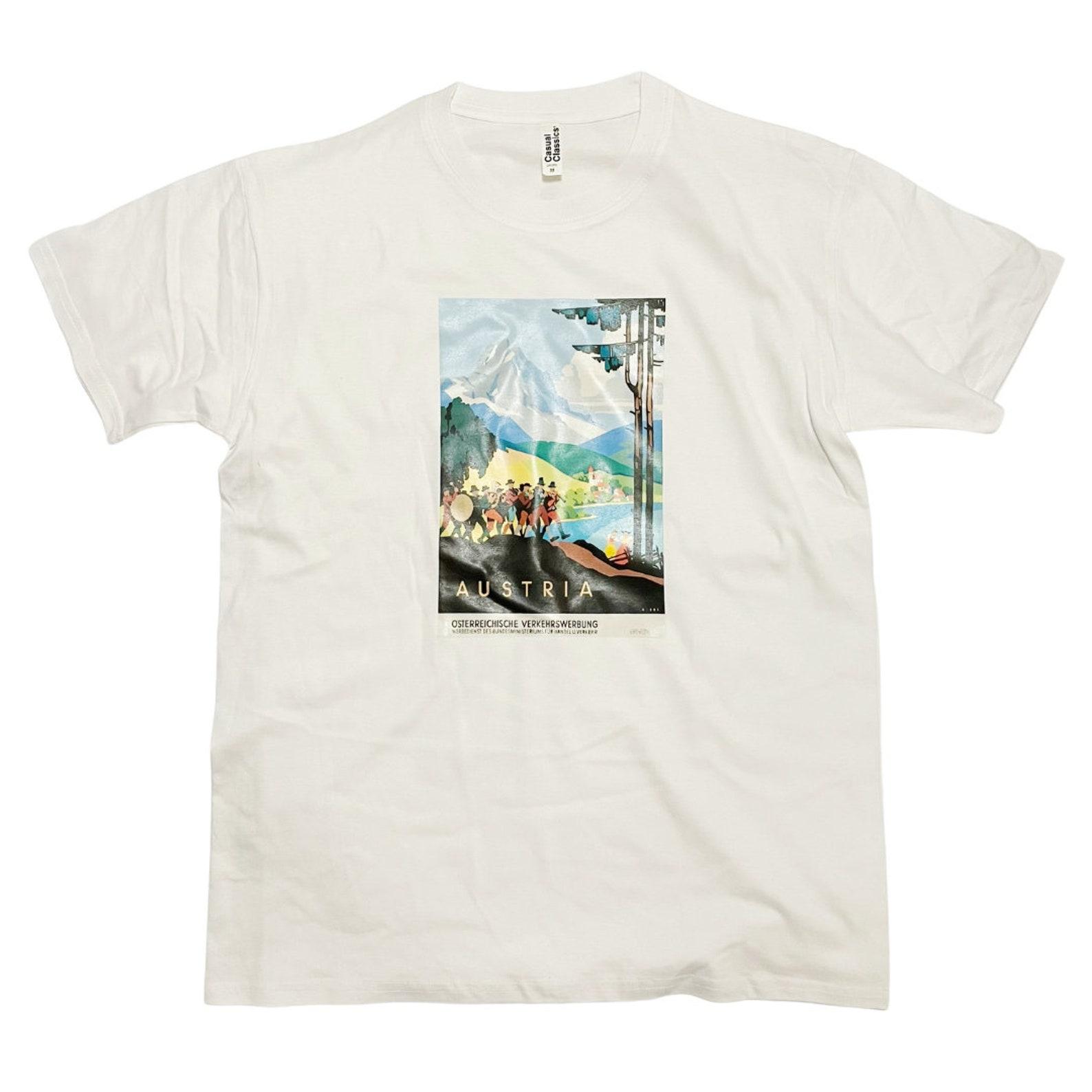 Austria Vintage Travel Poster T-Shirt Vintage Mountain Landscape Art XL