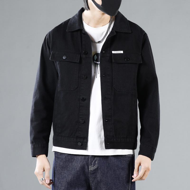 Men's Black Denim Jacket - Casual Workwear for Spring & Autumn