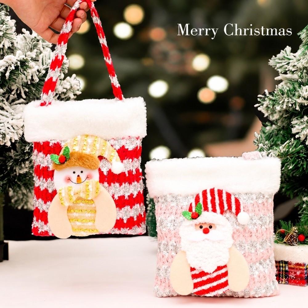 3D Snowman Christmas Gift Bag Knit Christmas Apple Bag Cute Plush Storage Bag  Xmas Holiday