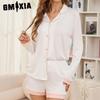 GMXIA Women's Pyjamas Summer Breathable Cardigan Long Sleeve Shorts Two-piece Homewear