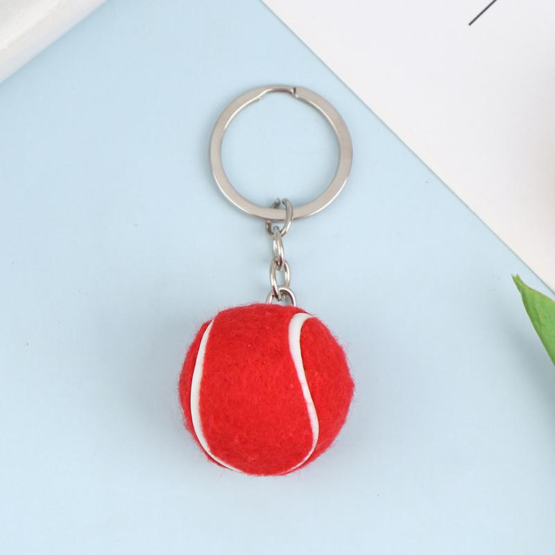 

Металлический брелок для ключей в виде теннисного мяча, цепочка для ключей от машины, кольцо для ключей, спортивная цепочка, серебристая подвеска красный
