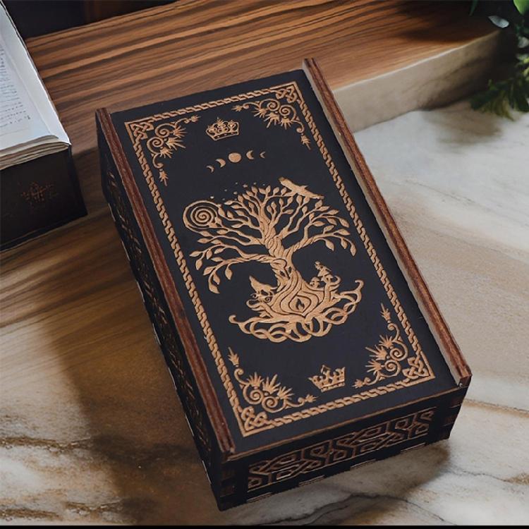 Wood Push Pull Tarots Card Storage Box Portable Card Container Astrology Trinkets Box Divination Card Storage Case