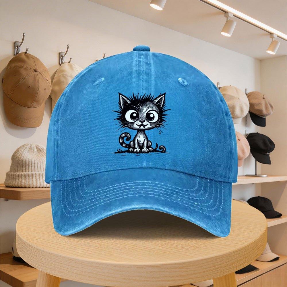 Mens Baseball Cap with Cute Cartoon Black Cat Fashionable Casual Adjustable Hat for SpringAutumn Outings Travel Beach Vac