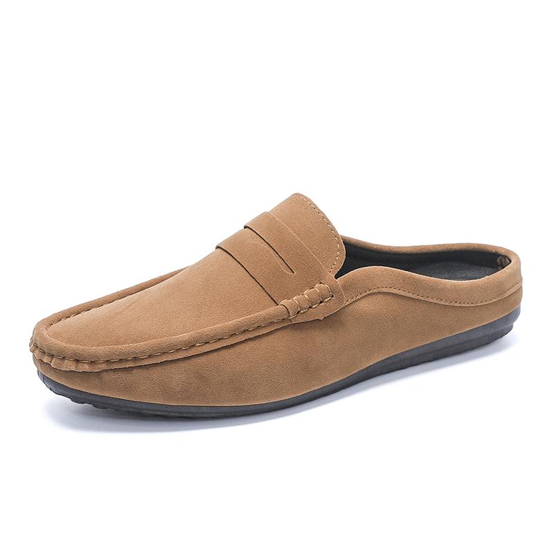 Fashion Leather Men Half Slippers Summer Breathable Mens Casual Shoes Slip-on Lazy Driving Shoes Comfortable Walking Loafers Moccasins