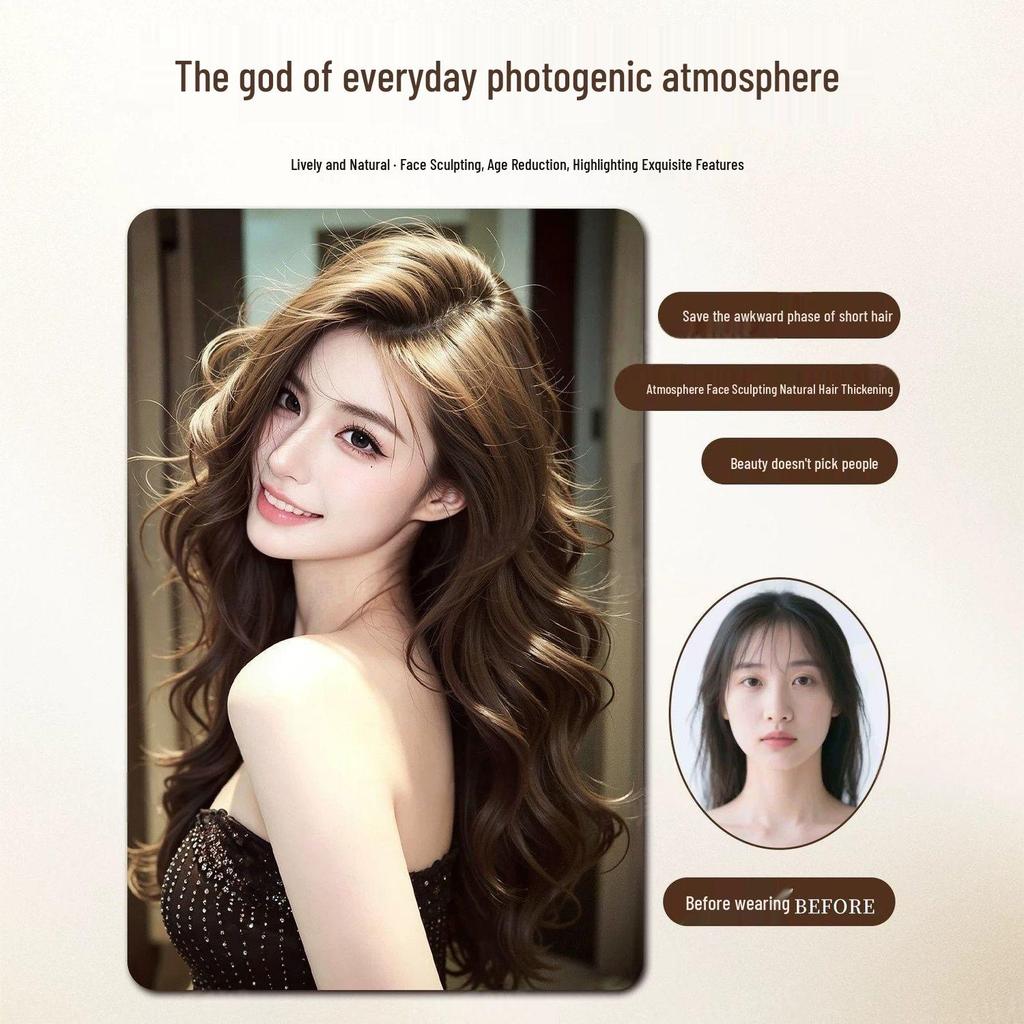 Korean Style Invisible Full Wig for Women - Realistic Scalp, Long Curly Waves, Traceless Fit