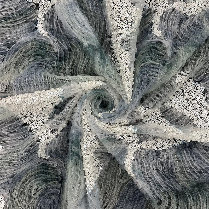 Luxurious Pearl Beaded Embroidery Fabric High Quality Lace Sequin Tulle Lace Designer Fabric For Diy Sewing Dress Clothes