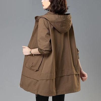 Women's Mid-length Loose Spring and Autumn Wear Korean Windbreaker Large Cape Coat Hooded Jacket Women Trench Coat
