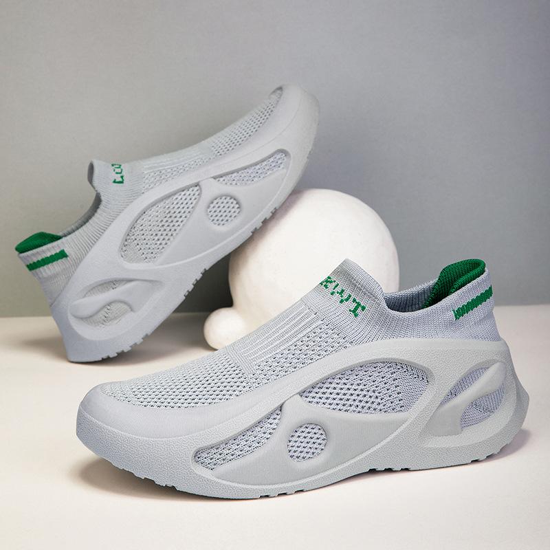 

Spring and Autumn New Casual Shoes Men s and Women s Sports Couples Versatile Socks Shoes Comfortable and Breathable Flying Woven Shoes 48 серый