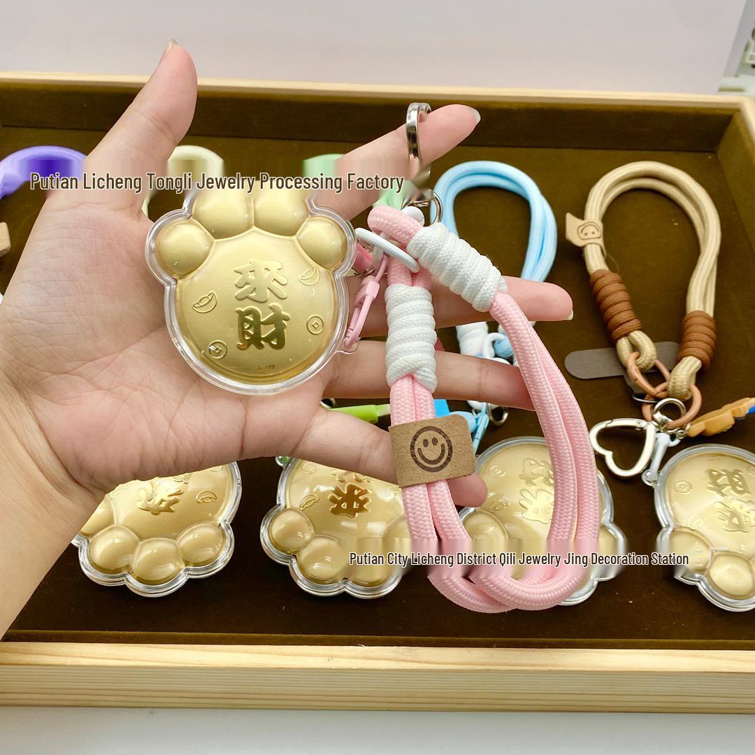 999 Pure Gold Lucky Cat Paw Phone Charm Pendant - Double-Sided Amulet for Wealth & Fortune