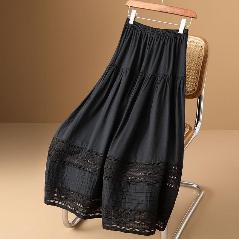 

Осень 2025 г. Женская юбка А-силуэта с высокой талией, французский стиль, с кружевной отделкой 4XL (Recommended 165-180 lbs) чёрный